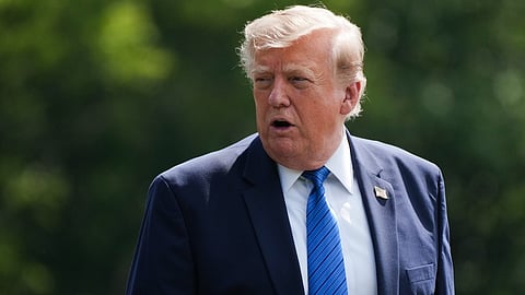 US President Donald Trump departs following a cabinet meeting at Camp David, near Thurmont, Md., Friday, July 31, 2026. 