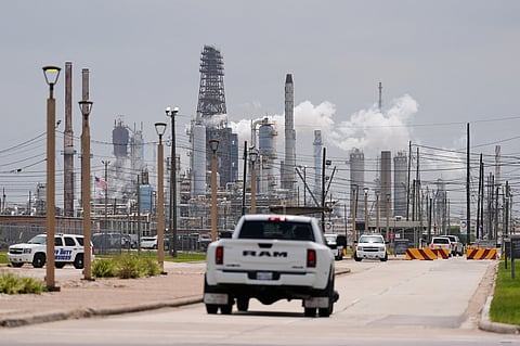 A truck enters the Exxon Mobil Baytown Olefins Plant, Wednesday, April 29, 2026, in Baytown, Texas.