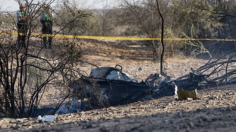 Wreckage of the small plane involved in a fatal accident that claimed the lives of its 13 occupants is pictured in the Vista Alegre district, Nazca, Peru, on August 1, 2026.