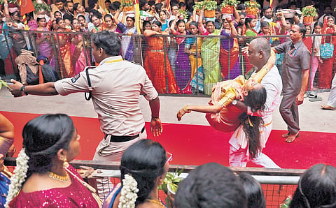 The Ujjaini Mahankali temple in Secunderabad resonated with chants of “Jai Mahankali”