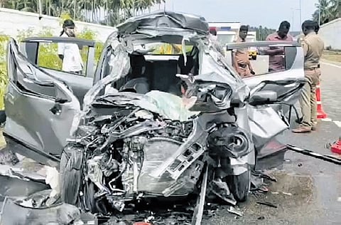 Mangled remains of the car.
