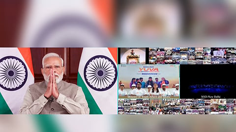 In this screengrab from a video posted on Aug. 2, 2026, Prime Minister Narendra Modi during the virtual launch of Nasha Mukt Yuva for Viksit Bharat Sankalp Abhiyan