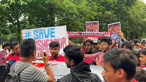 Jamshedpur FC fans stage a protest in a bid to save the club on Monday