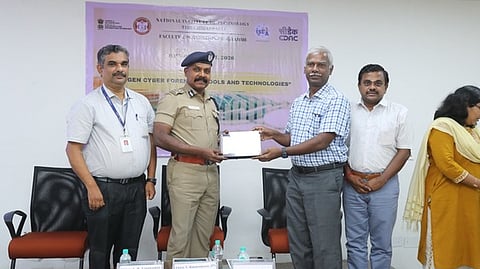 Inspector General of Police, Central Zone, V. Balakrishnan, addresses participants after inaugurating the Cyber Security Centre and the Faculty Upgradation Programme on "NextGen Cyber Forensics: Tools and Technologies" at NIT Tiruchirappalli on Monday.