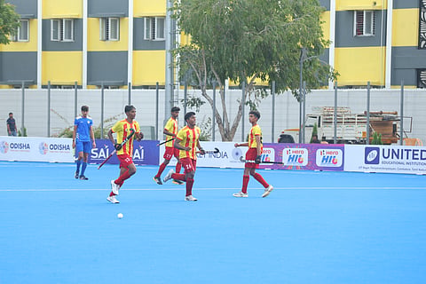 Action during the Junior national men's hockey tournament