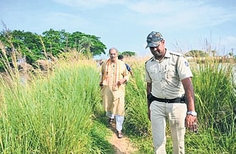 Singh Deo on way to an affected village