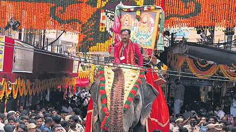 Temple oracle Mathangi Swarnalatha during the Rangam programme at the Ujjaini Mahankali temple