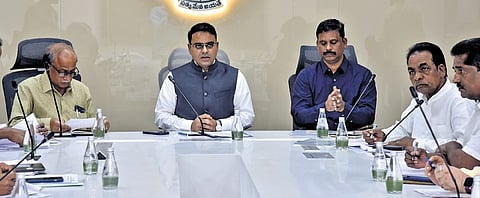 Chief Electoral Officer (CEO) Vivek Yadav addressing an all-party meeting at the State Secretariat in Velagapudi on Tuesday I Express