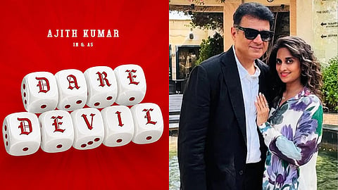 A poster for Daredevil (L), Ajith Kumar and Shalini (R)