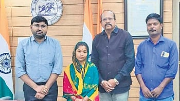 Sukanti with Koraput collector Satyawan Mahajan on Monday.