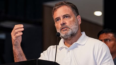 Leader of Opposition in the Lok Sabha Rahul Gandhi addresses the 'Vaiko in Parliament' book launch, at the Constitution Club of India, in New Delhi, Tuesday, Aug. 4, 2026.