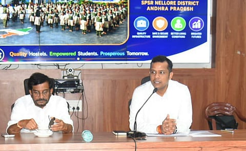 District Collector Himanshu Shukla addressing the Vidya Vasati Vikasam program in Collectorate. 
