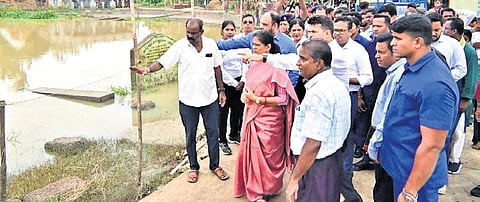 Deputy CM Pravati Parida surveying a flood-hit area in Bhadrak | express