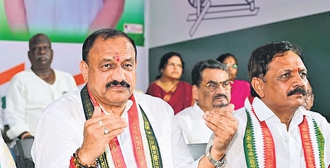 TPCC president B Mahesh Kumar Goud addresses the media in Nizamabad