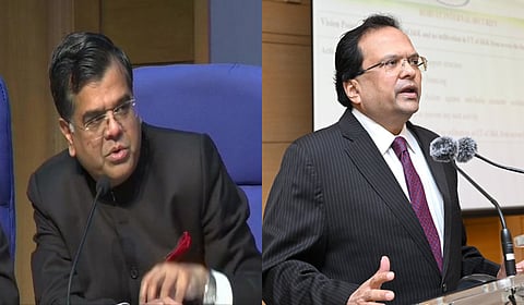 Cabinet Secretary TV Somanathan (L)  and Union Home Secretary Govind Mohan.