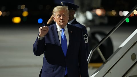 President Donald Trump arrives on Air Force One at Harry Reid International Airport in Las Vegas, Tuesday, Aug. 4, 2026