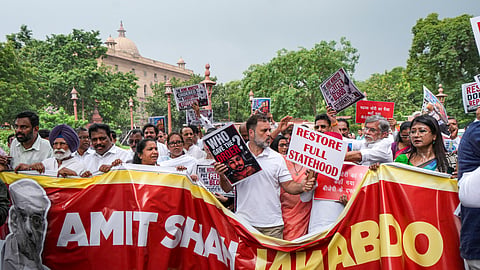 Lok Sabha LoP Rahul Gandhi and opposition MPs stage a protest march demanding Home Minister Amit Shah's statement on alleged police excesses on students