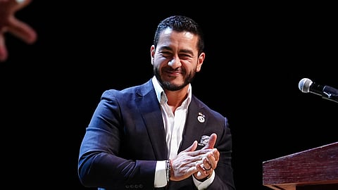 Abdul El-Sayed, a progressive candidate in the Democratic primary for U.S. Senate in Michigan, speaks during a primary election night event Wednesday, Aug. 5, 2026, at the Majestic Theatre in Detroit.