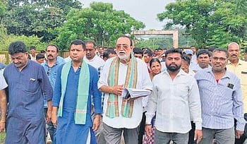 BJD leaders taking out protest march in Boipariguda on Thursday.