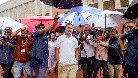 LoP in Lok Sabha Rahul Gandhi during the Monsoon session of Parliament, amid rainfall, in New Delhi, Thursday, Aug. 6, 2026. 