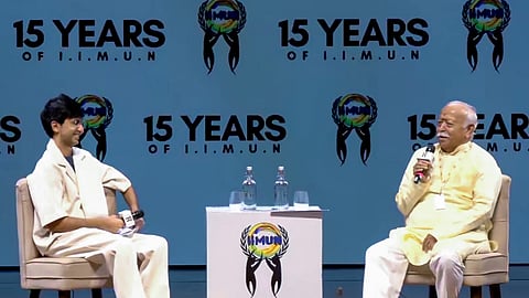 RSS chief Mohan Bhagwat at the gathering of Gen Z and Gen Alpha, in Mumbai on Thursday, Aug. 06, 2026.