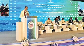 Deputy chief minister and Energy minister Kanak Vardhan Singh Deo addressing International Energy Conference in New Delhi