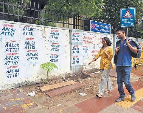 Posters pasted during DU election campaig at North Campus