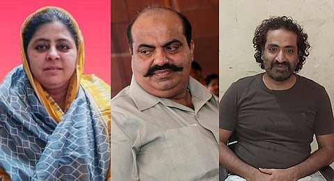 Atiq Ahmed' wife Shaista Parveen (L), Atiq Ahmed (Centre), and his brother Ashraf.