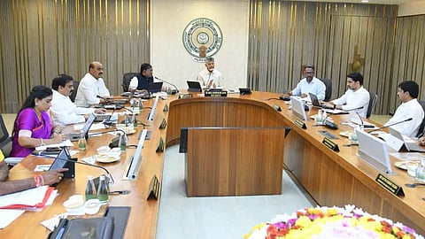 CM Nara Chandrababu Naidu presiding over the Cabinet meeting at the Secretariat in Velagapudi on Thursday.