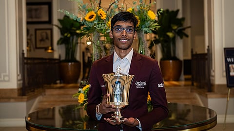 Indian Grandmaster R Praggnanandhaa with his maiden Saint Louis Rapid & Blitz title.