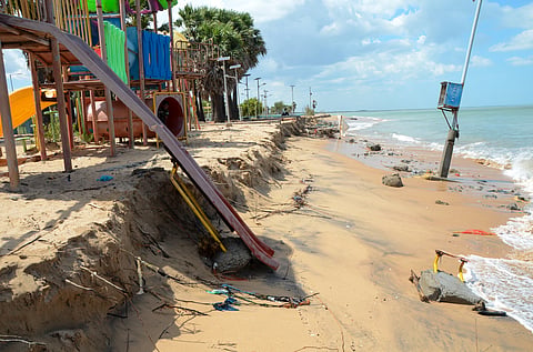 The coastal area of Kulasekarapattinam has been subjected to severe erosion for the past year as the sea has been advancing.