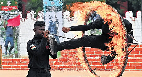 NSG personnel demonstrate a tactical drill at Manekshaw Parade Ground in Bengaluru on Friday | Shashidhar Byrappa