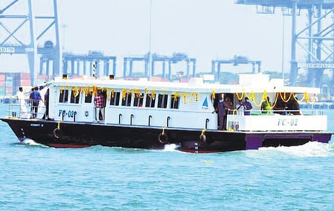 An SWTD catamaran boat plying from Ernakulam to Fort Kochi 