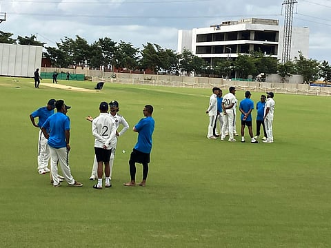 Indian players like Ishan Kishan (L) and Mohammed Shami (R) seen interacting with players and CoE staff 