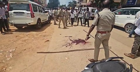 Police inspect the spot where the murder took place at Banashankari in Hubballi.