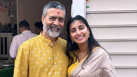 This 2022 photo provided by Mukti Patel shows Umesh Kumar and his daughter, Akanksha, in Richmond, Va. 