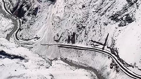 A view of a glacier burst at the Sumna area of Niti Valley in Uttarakhand's Chamoli district, Apr. 24, 2021.