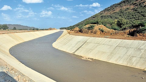 A view of  the feeder canal of Pula Subbaiah Veligonda project ahead of its inauguration in Markapuram district.