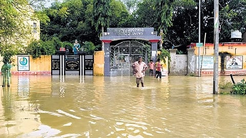 The Jay Hind High School at Dandisahi village submerged by floodwaters.
