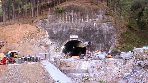 A view of the Silkyara-Barkot tunnel project in Uttarkashi.