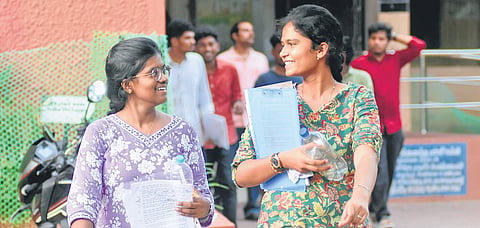 Candidates coming out of an examination centre in Egmore after appearing for the UPSC Civil Services (Main) Examination on Sunday | Ashwin prasath
