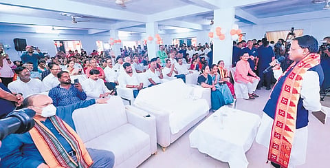 CM Mohan Charan Majhi addressing the gathering after attending Mann Ki Baat on Sunday