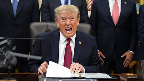 US President Donald Trump speaks in the Oval Office of the White House, Monday, Aug. 31, 2026, in Washington. 