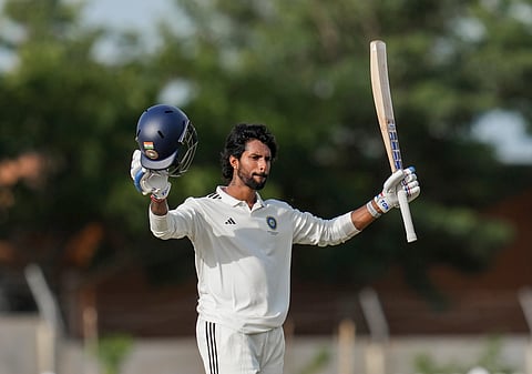 Tilak Varma celebrates his century on Monday