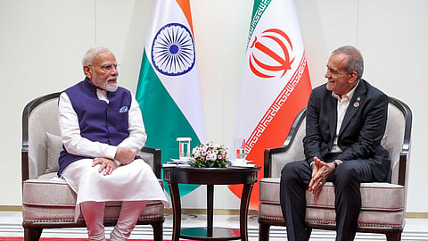 Prime Minister Narendra Modi during a meeting with Iran President Masoud Pezeshkian, in Bishkek, Kyrgyzstan.