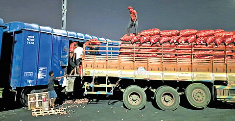 The ‘Onion Express’, carrying 840 tonnes of onion from Maharashtra to be sold through fair price shops in Tamil Nadu, arrived in Chennai on Monday 