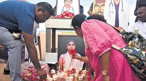 Members of the Anti-NEET Federation, along with members of the Tamil Nadu Students and Youth Federation, staged a demonstration in Chennai 