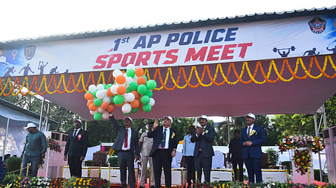 DGP Harish Kumar Gupta inaugurates the first AP Police Sports Meet at the 6th APSP Battalion in Mangalagiri on Tuesday.