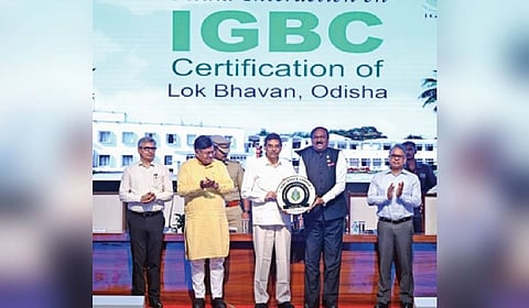 Governor Hari Babu Kambhampati, who received the certification from IGBC national chairman C Shekar Reddy at a programme held at the New Abhishek Hall of Lok Bhavan.