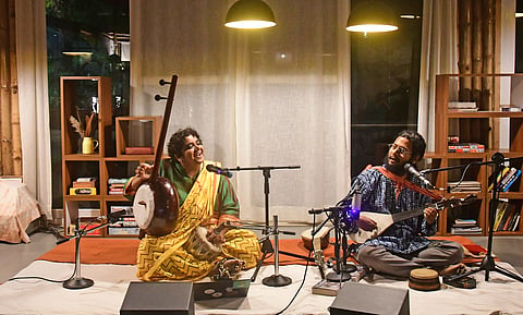 (L-R) Musician Shruthi Veena Vishwanath and multi-instrumentalist Babui during their performance at Project Otenga